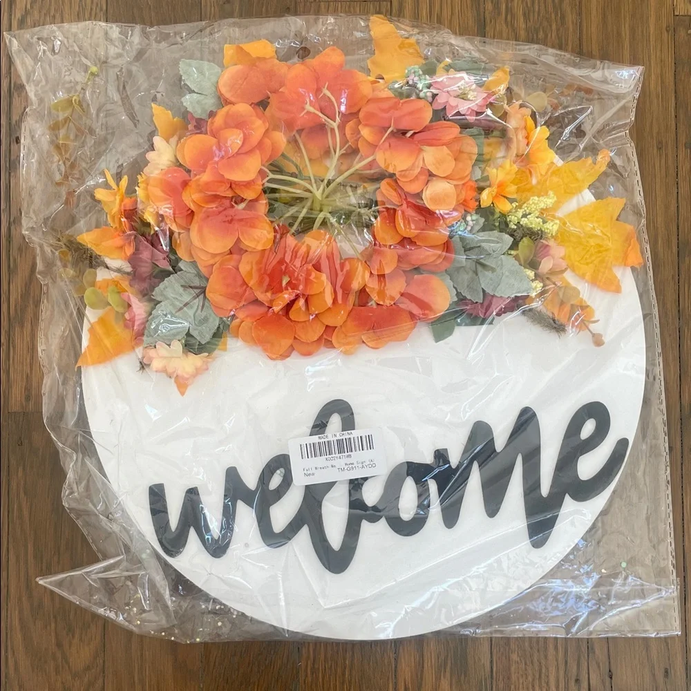 Welcome Sign with Orange Floral Accents